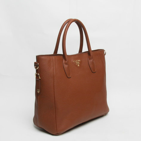 2014 Prada original grainy calfskin tote bag BN2537 brown - Click Image to Close